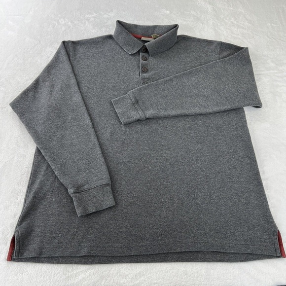 L.L Bean Long Sleeve Waffle Polo Shirt Collared Gray Cotton Mens‎ Large Tall - Picture 2 of 12